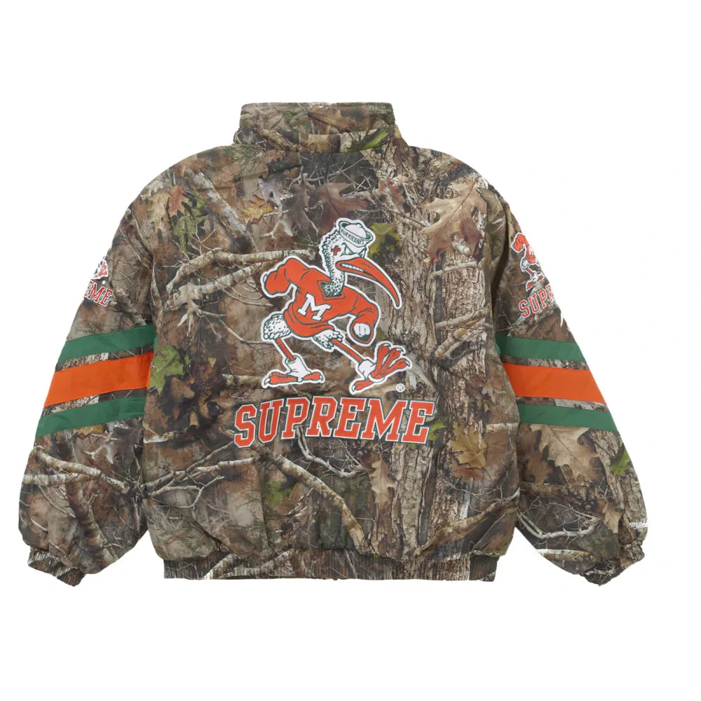 Supreme Mitchell & Ness NCAA Hooded Stadium Jacket Woodland Camo